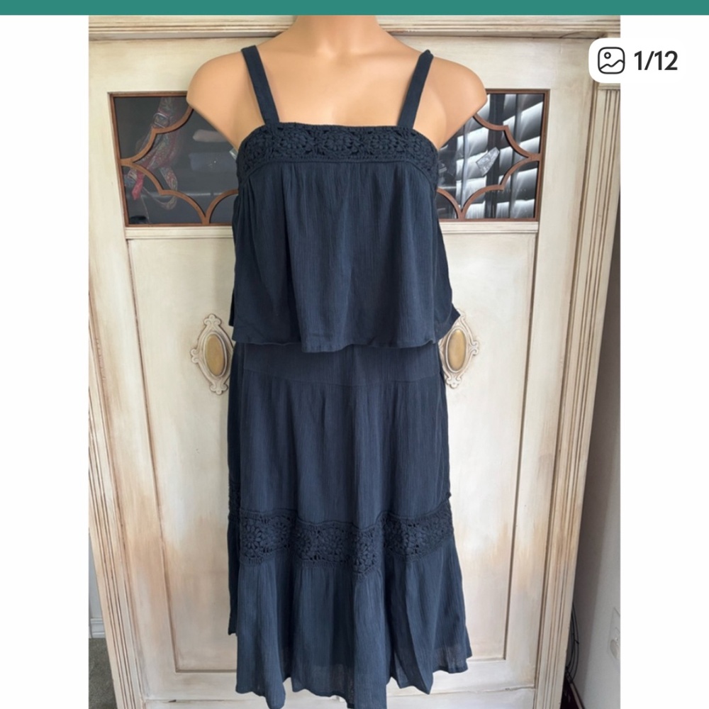 NWT Women's Lucky Brand Navy Boho Set of Crop Top and Midi Skirt | Size M